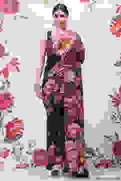 Rohit Bal Black Cotton Silk Printed Saree image number 0