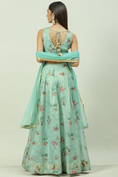 Sea Green Cotton Blend Lehenga Set image number 4