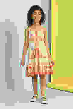 Cream-Colored Floral Gathered Flared Dress image number 5