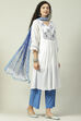 White Blue Cotton A-Line Kurta Palazzo Suit Set image number 7