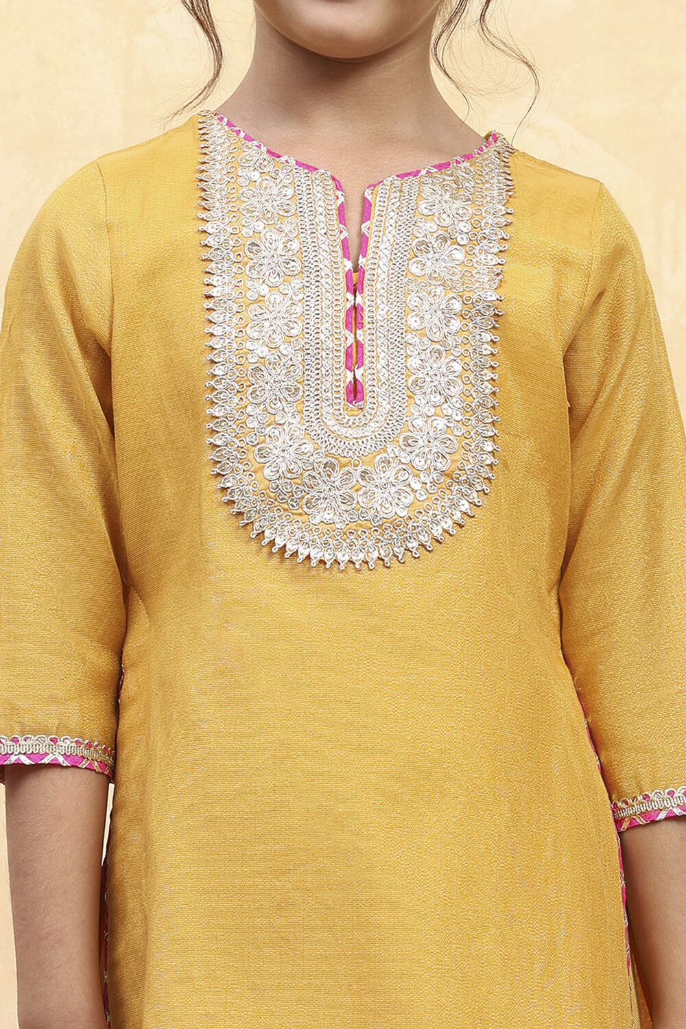 Yellow Cotton Dyed Straight Suit Set image number 1