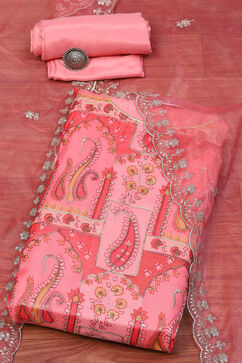 Pink Organza Unstitched Suit Set image number 0