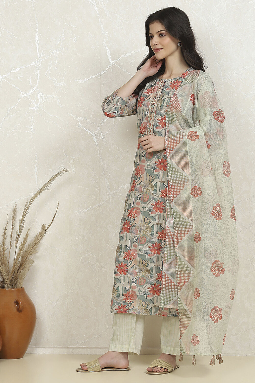 Metallic Cotton Digital Print Unstitched Suit Set image number 4