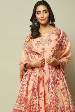 Peach Cotton A-Line Kurta Palazzo Suit Set image number 1