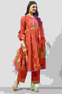 Fuchsia Art Silk Anarkali Kurta Narrow Palazzo Suit Set image number 3