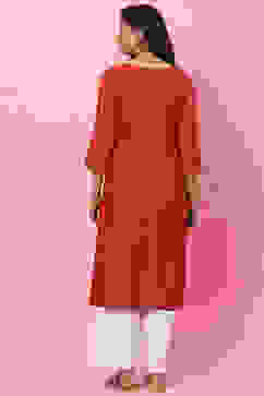 Red Straight Rayon Kurta image number 4
