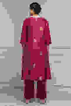 Red Chanderi Printed Straight Suit Set image number 4