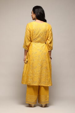 Yellow Cotton Silk Gathered Kurta Palazzo Suit Set image number 4