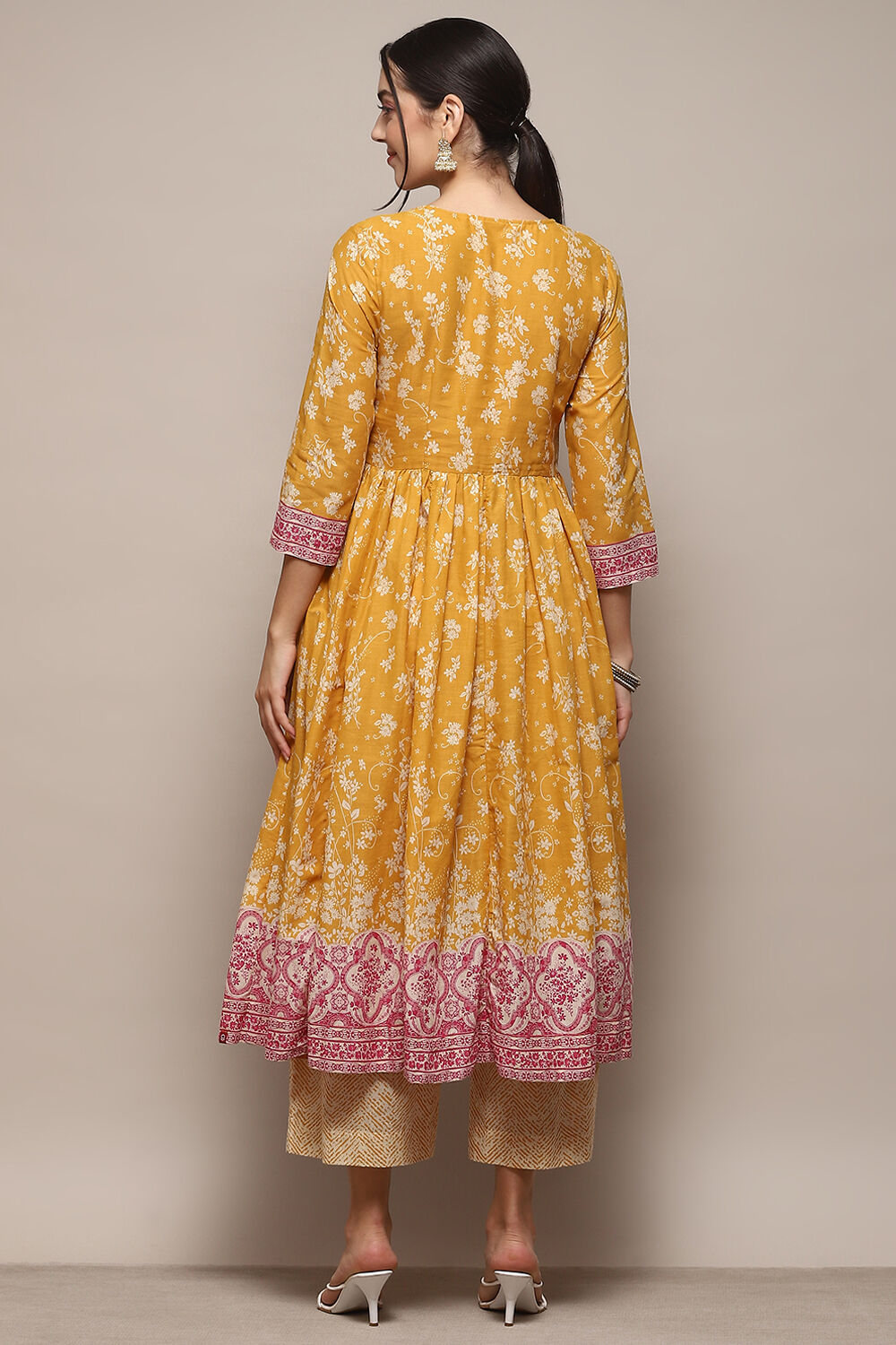 Blue Cotton Anarkali Kurta Palazzo Suit Set image number 5