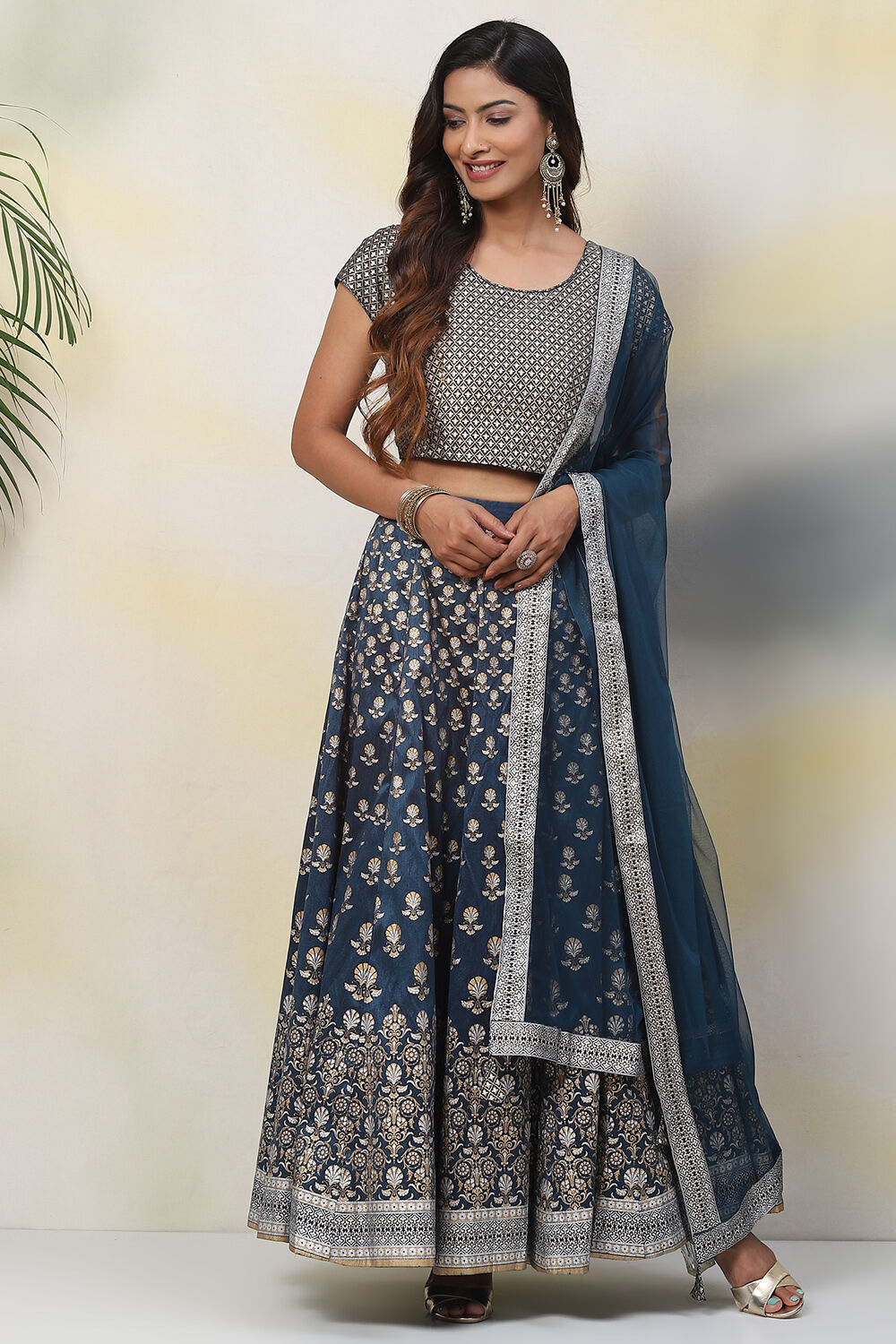 Teal Straight Art Silk Lehenga Set image number 2