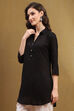 Black Solid Shirt Collar Straight Short Kurti image number 3