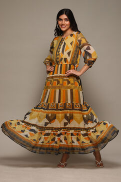 Black Cotton Blend Tiered Printed Dress image number 0