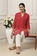Red Viscose Rayon Striped Floral Kurti