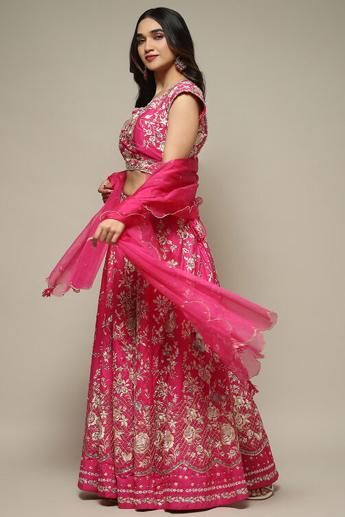 Fuchsia Viscose Embroidered Lehenga Set image number 4