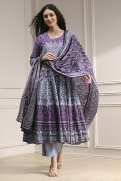 Lilac Cotton Printed Anarkali Suit Set image number 0