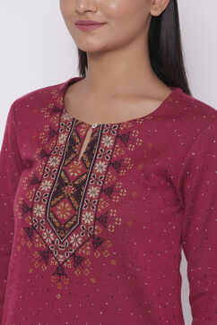 Pink Woolen Short Yarndyed Kurti image number 1