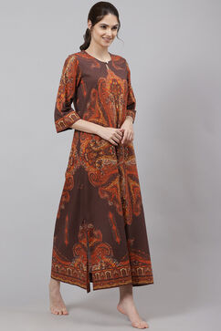 Brown Straight Cotton Printed Sleepwear image number 3