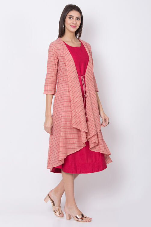 Red Viscose Cotton A Line Dress image number 3