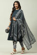 Charcoal Cotton A-Line Kurta Slim Pant Suit Set image number 5