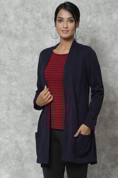 Navy Straight Acrylic Solid Shrug image number 2