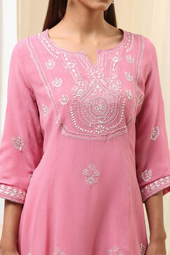 Pink Embroidered Kalidar Suit Set image number 1