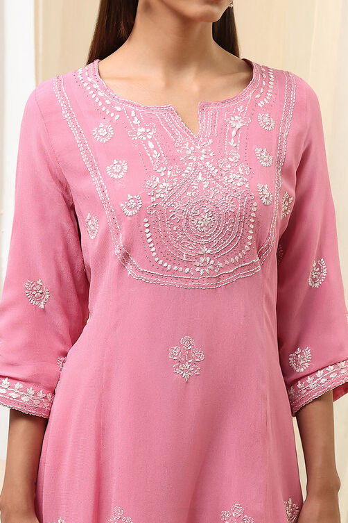 Pink Embroidered Kalidar Suit Set image number 1
