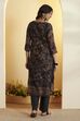 Black Paisley Printed Poly Linen Kurta Set image number 5