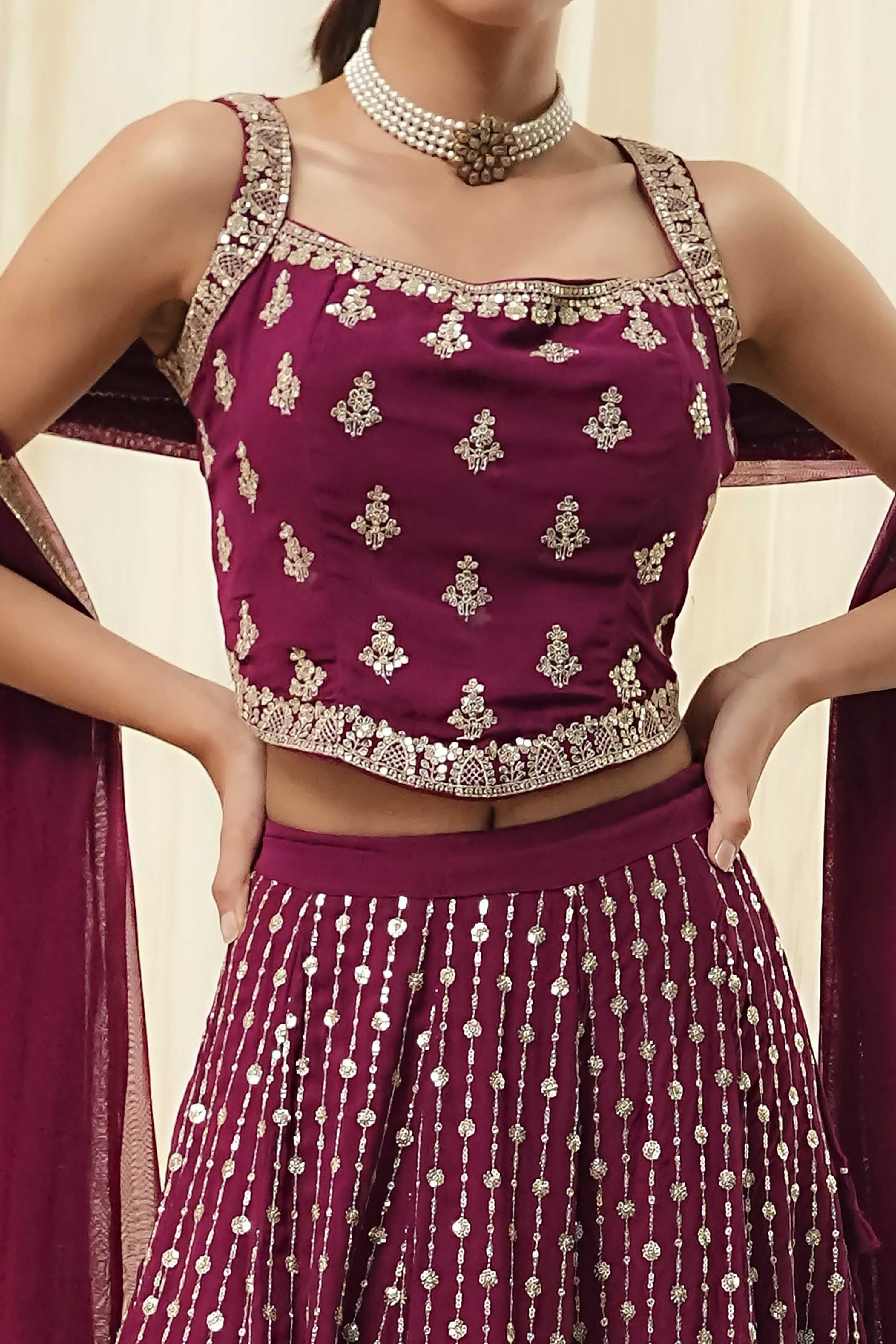 Burgundy Georgette Lehenga Set  image number 1