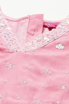 Pink Poly Viscose Embroidered Suit Set image number 1