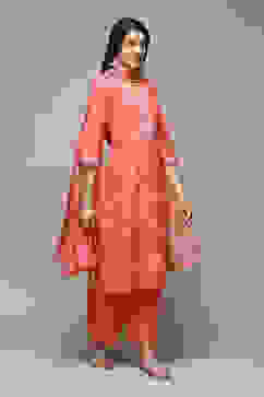 Coral Cotton Straight Kurta Palazzo Suit Set image number 6