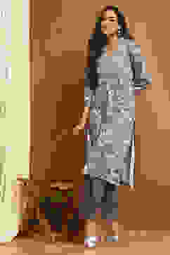 Purple Printed Straight Winter wear Kurta Set image number 0