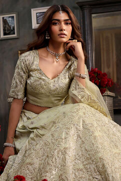 Mint Green Zari Embroidered Lehenga Set image number 6