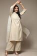 Pale Yellow Cotton Blend Straight Kurta Palazzo Suit Set