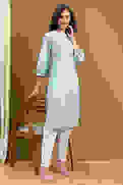 Ice Blue Cotton Solid Regular Fit Straight Kurta image number 0