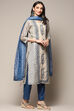 Beige Blue Chanderi Unstitched Suit set image number 7