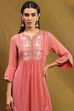 Pink Silk Chanderi Floral Embroidered Gathered Suit Set image number 1