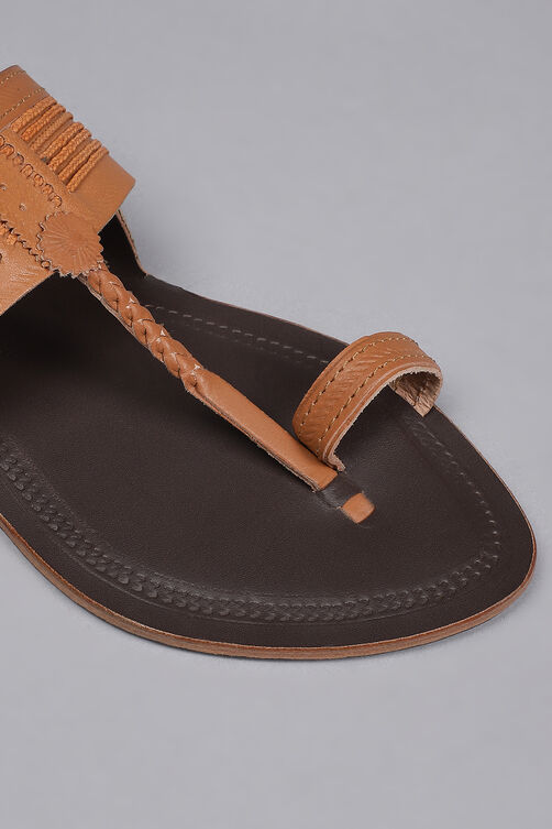 Tan & Dark Brown Leather Kolhapuri Sandals image number 1