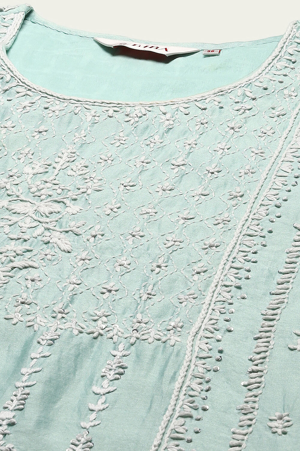 Aqua Cotton Blend Straight Kurta Pant Suit Set image number 1