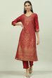 Maroon Art Silk Straight Kurta Slim Pants Suit Set image number 0