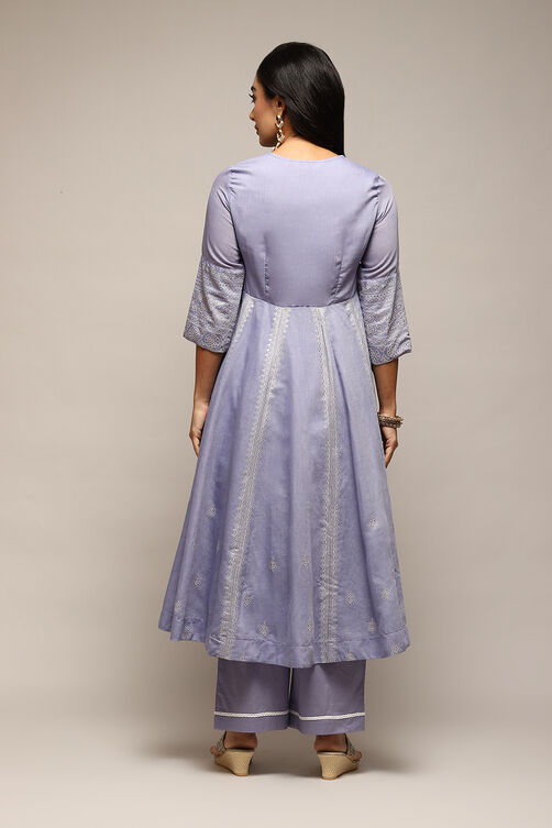 Blue Poly Cotton Anarkali Kurta Palazzo Suit Set image number 4