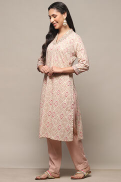 Pink Cotton Straight Kurta image number 2