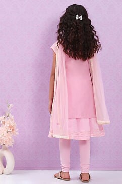 Pink Art Silk Straight Kurta Churidar Suit Set image number 4