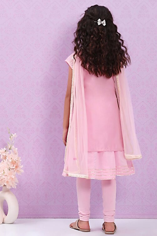 Pink Art Silk Straight Kurta Churidar Suit Set image number 4