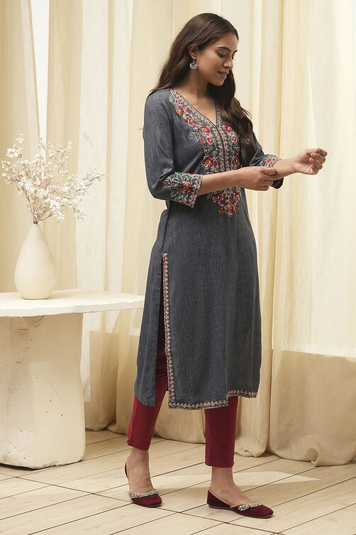 Denim Rayon Straight Kurta image number 4