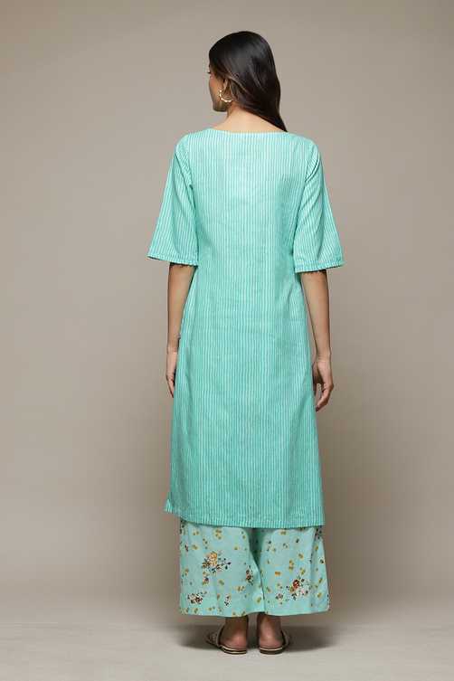 Yellow Cotton Straight Kurta Palazzo Suit Set image number 4