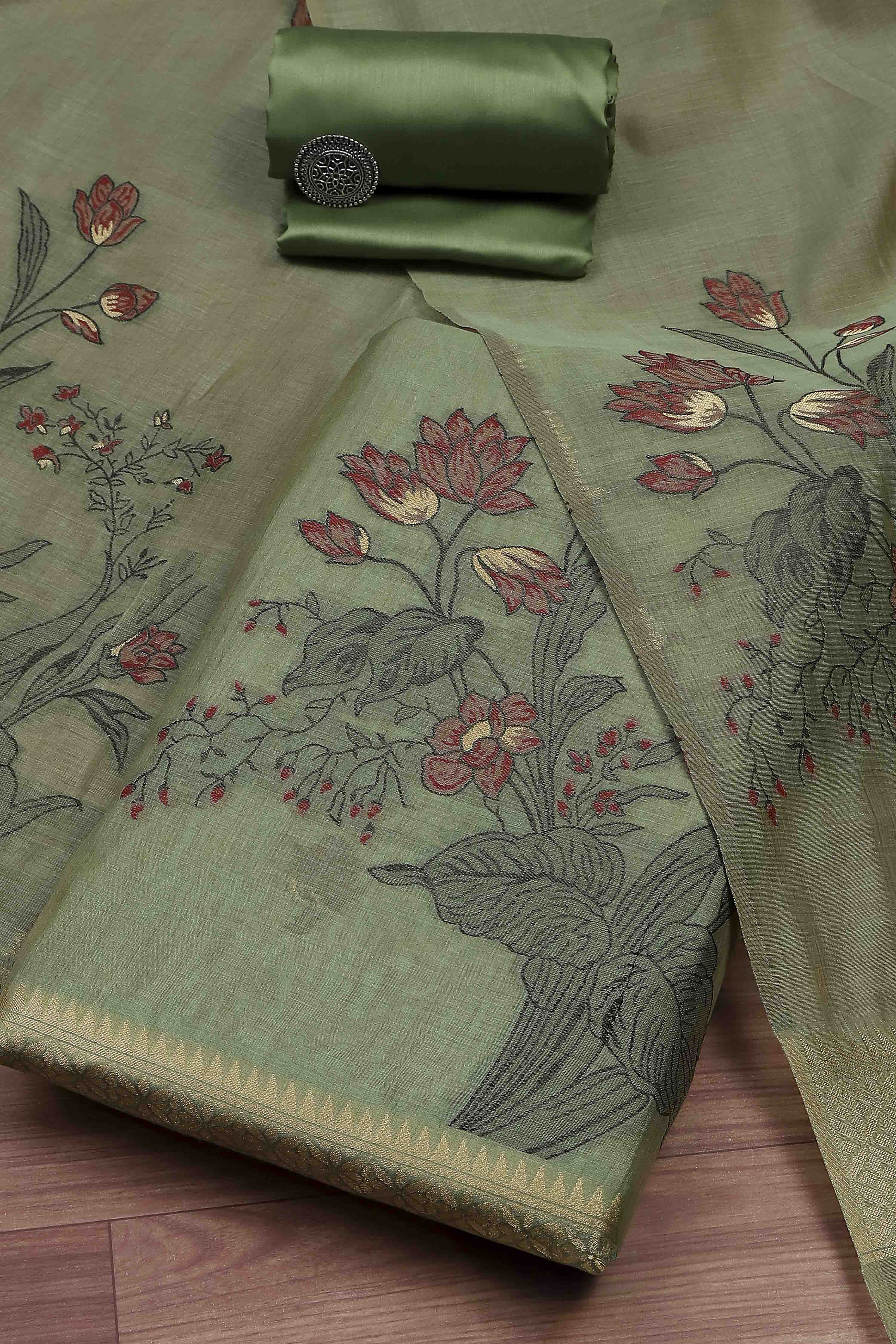 Peach Cotton Jamdani Unstitched Suit Set image number 0