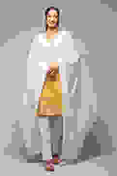 Off White Cotton Blend Printed Dupatta image number 0