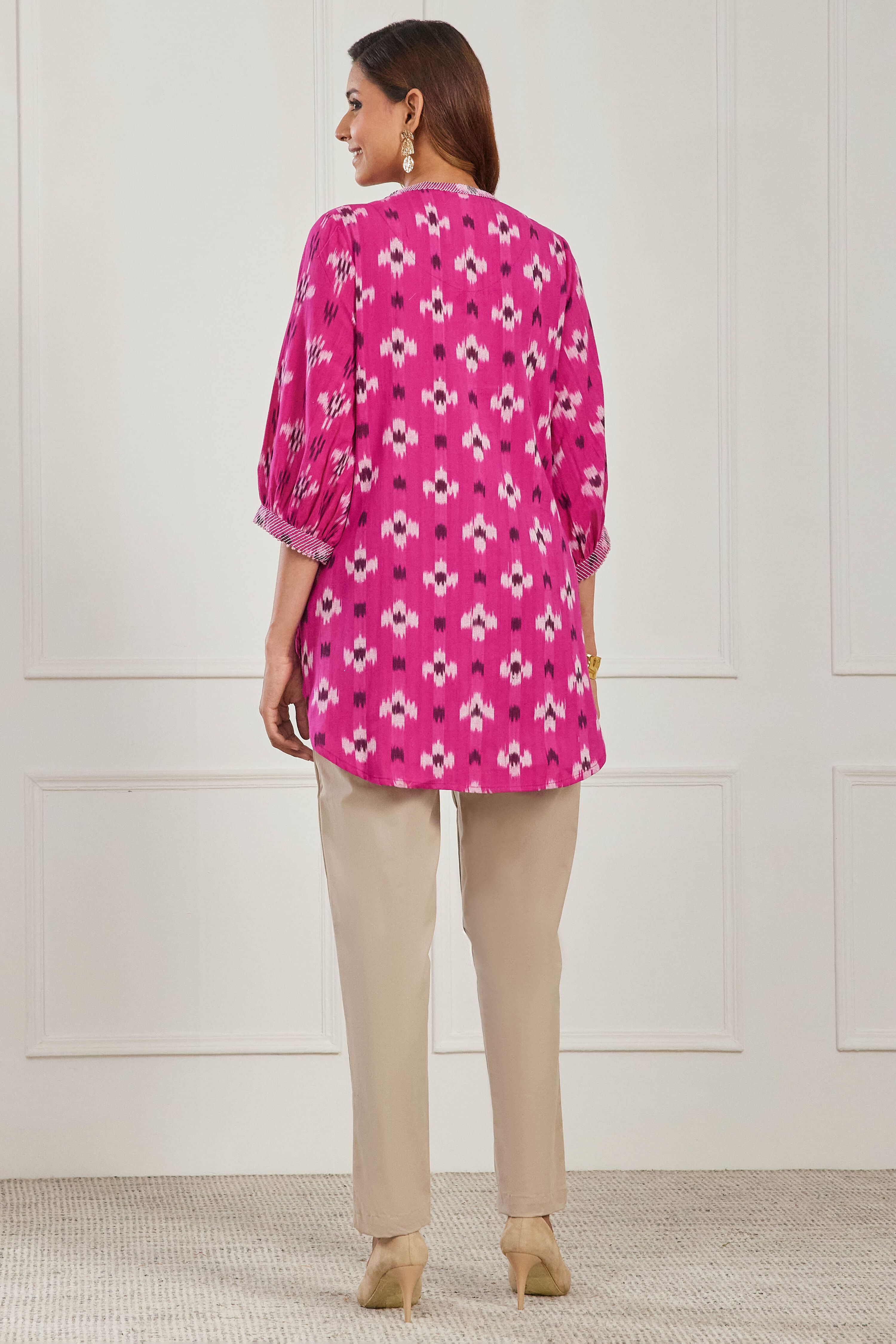 Pink Cotton Straight Kurta image number 3