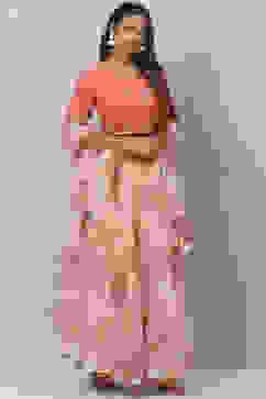 Coral Cream Poly Cotton Lehenga Set image number 7