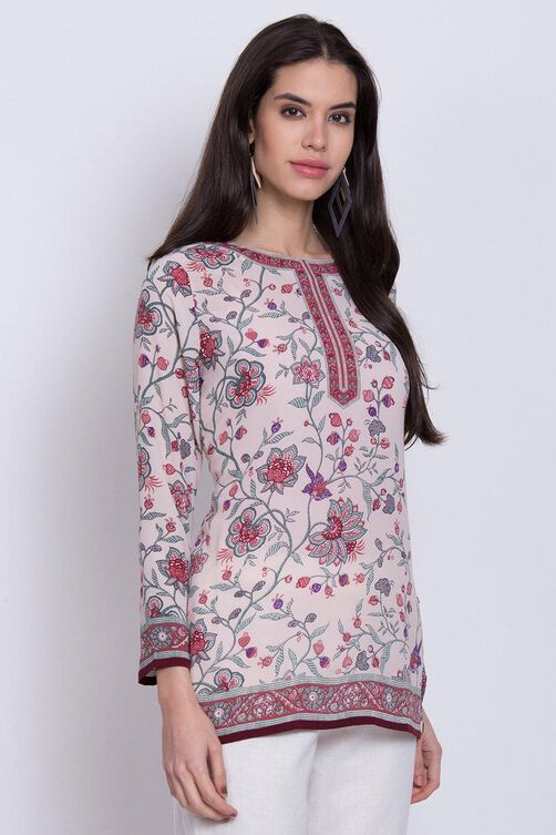 Blue Art Silk Straight Printed Kurti image number 3